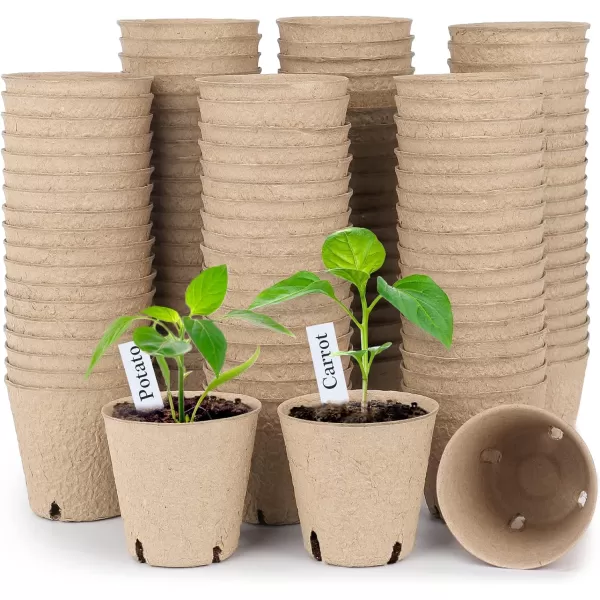 Homenote Peat Pots, 120 Pcs 3.15 Inch Seed Starting Pots with Drainage Holes Round Nursery Pot, Plants Pots with Bonus 20 Plant Labels