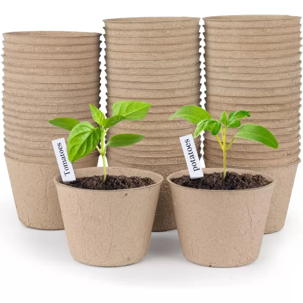 Homenote Peat Pots, 60 Pcs 4 Inch Seed Starting Pots with Drainage Holes Round Nursery Pot, Plants Pots with Bonus 20 Plant Labels