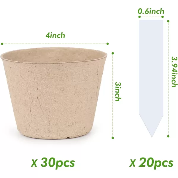 Homenote Peat Pots, 60 Pcs 4 Inch Seed Starting Pots with Drainage Holes Round Nursery Pot, Plants Pots with Bonus 20 Plant Labels