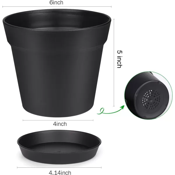 Homenote Pots for Plants, 8 Pcs 7.5 inch Plastic Planters with Multiple Drainage Holes and Tray - Plant Pots for All Home Garden Flowers Succulents, Matte Black