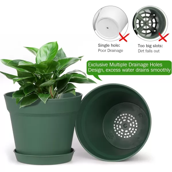 Homenote Pots for Plants, 8 Pcs 7.5 inch Plastic Planters with Multiple Drainage Holes and Tray - Plant Pots for All Home Garden Flowers Succulents, Matte Black