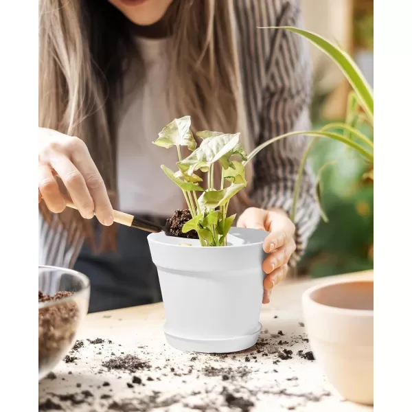 Homenote Pots for Plants, 8 Pcs 7.5 inch Plastic Planters with Multiple Drainage Holes and Tray - Plant Pots for All Home Garden Flowers Succulents, Matte Black