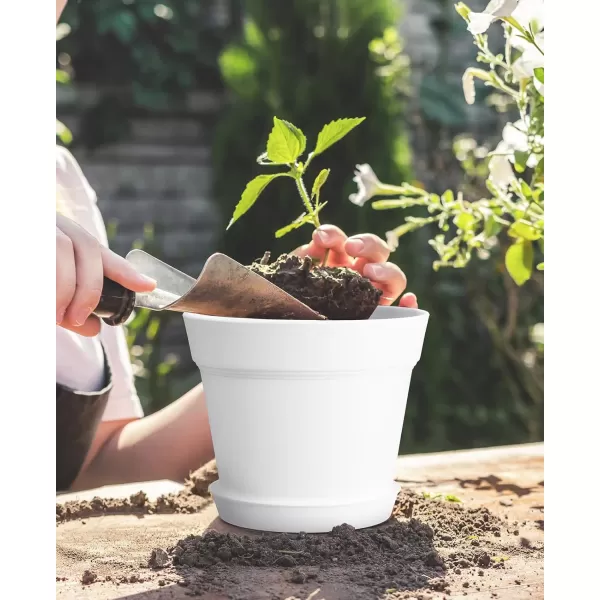Homenote Pots for Plants, 8 Pcs 7.5 inch Plastic Planters with Multiple Drainage Holes and Tray - Plant Pots for All Home Garden Flowers Succulents, Matte Black
