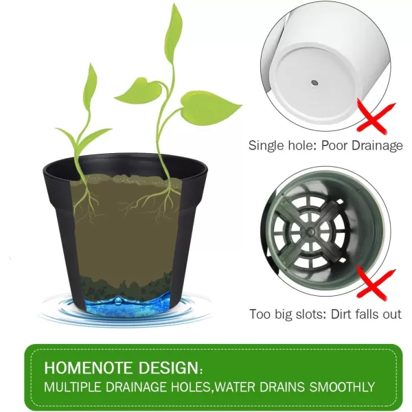 Homenote Pots for Plants, 8 Pcs 7.5 inch Plastic Planters with Multiple Drainage Holes and Tray - Plant Pots for All Home Garden Flowers Succulents, Matte Black