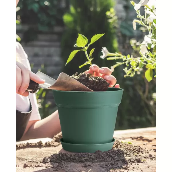 Homenote Pots for Plants, 8 Pcs 7.5 inch Plastic Planters with Multiple Drainage Holes and Tray - Plant Pots for All Home Garden Flowers Succulents, Matte Black
