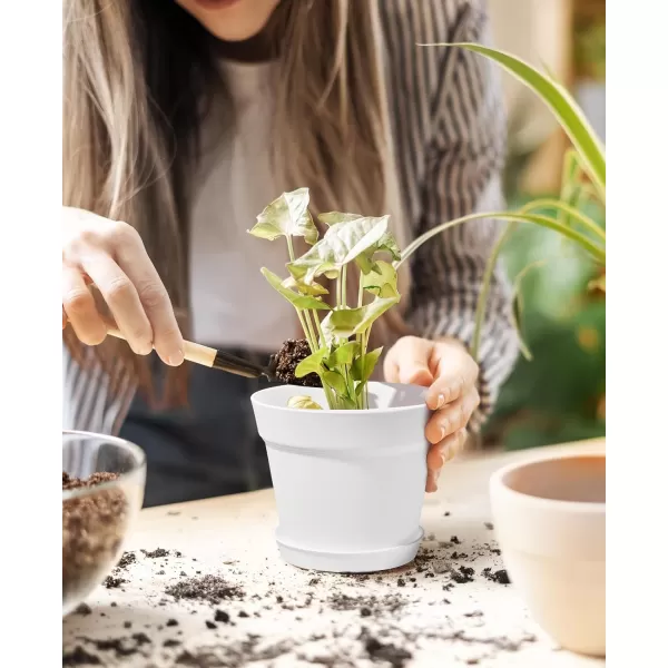 Homenote Pots for Plants, 8 Pcs 7.5 inch Plastic Planters with Multiple Drainage Holes and Tray - Plant Pots for All Home Garden Flowers Succulents, Matte Black