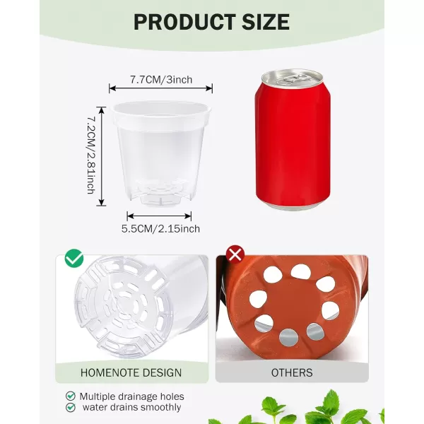 homenote Clear Nursery Pots for Plants,4 Inch Seedling Pots with Drainage Holes Plant Pot for Planting Flower Indoor Seed Starter Pot Outdoor High Transparency with Bonus 20 Plant Labels 