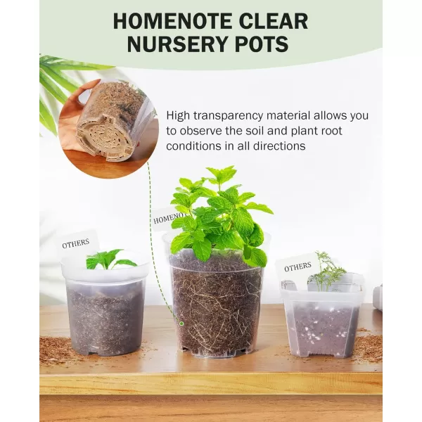 homenote Clear Nursery Pots for Plants,4 Inch Seedling Pots with Drainage Holes Plant Pot for Planting Flower Indoor Seed Starter Pot Outdoor High Transparency with Bonus 20 Plant Labels 