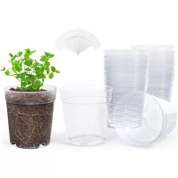 homenote Clear Nursery Pots for Plants,4 Inch Seedling Pots with Drainage Holes Plant Pot for Planting Flower Indoor Seed Starter Pot Outdoor High Transparency with Bonus 20 Plant Labels 