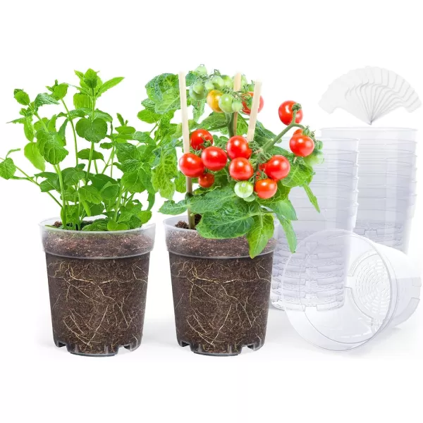 homenote Clear Nursery Pots for Plants,4 Inch Seedling Pots with Drainage Holes Plant Pot for Planting Flower Indoor Seed Starter Pot Outdoor High Transparency with Bonus 20 Plant Labels 