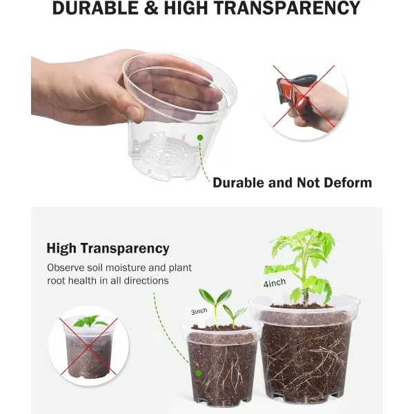 homenote Clear Nursery Pots for Plants,4 Inch Seedling Pots with Drainage Holes Plant Pot for Planting Flower Indoor Seed Starter Pot Outdoor High Transparency with Bonus 20 Plant Labels 