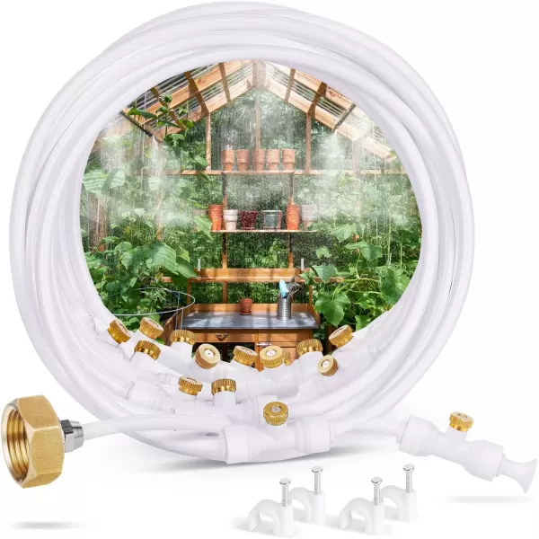 homenote Misting Cooling System 92FT  Misting Line + 26 Brass Mist Nozzles + Brass Adapter Outdoor Mister Patio Garden Greenhouse Trampoline for Water Park