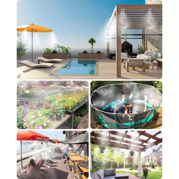 homenote Misting Cooling System 92FT  Misting Line + 26 Brass Mist Nozzles + Brass Adapter Outdoor Mister Patio Garden Greenhouse Trampoline for Water Park
