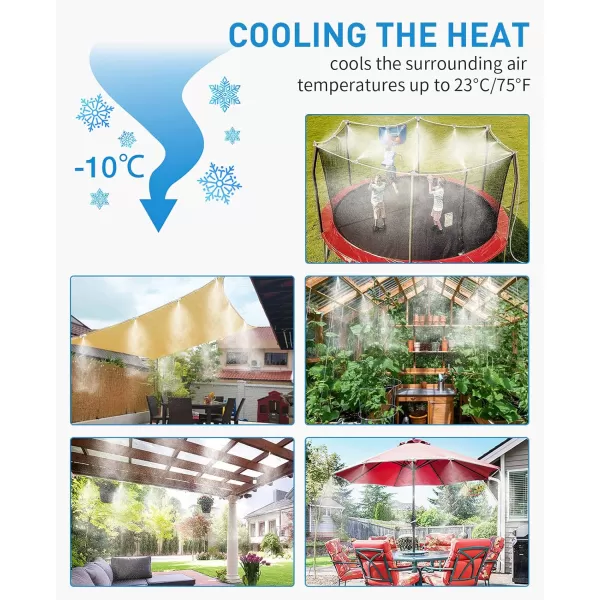 homenote Misting Cooling System 92FT  Misting Line + 26 Brass Mist Nozzles + Brass Adapter Outdoor Mister Patio Garden Greenhouse Trampoline for Water Park