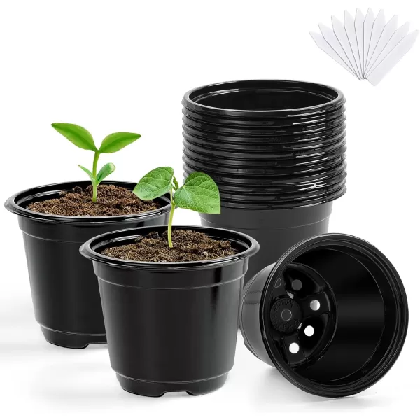 homenote Nursery Pots for Plants,3.5 Inch Plant Pot for Planting Plastic Seedling Pots with Drainage Holes Flower Indoor Seed Starter Pot Outdoor High with Bonus 10 Plant Labels Black 