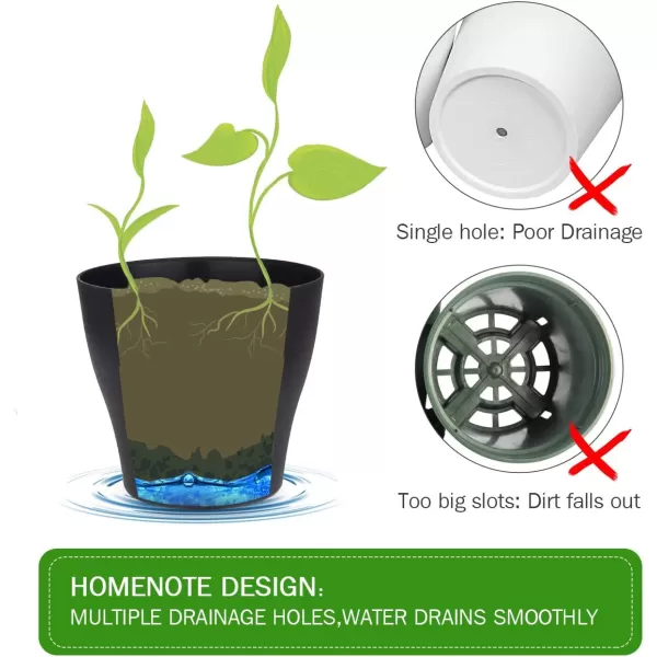 homenote Plant Pots, Set of 15 Plastic Planters with Multiple Drainage Holes and Tray 6 inch Indoor Plant Pot for All Home Garden Flowers Succulents 