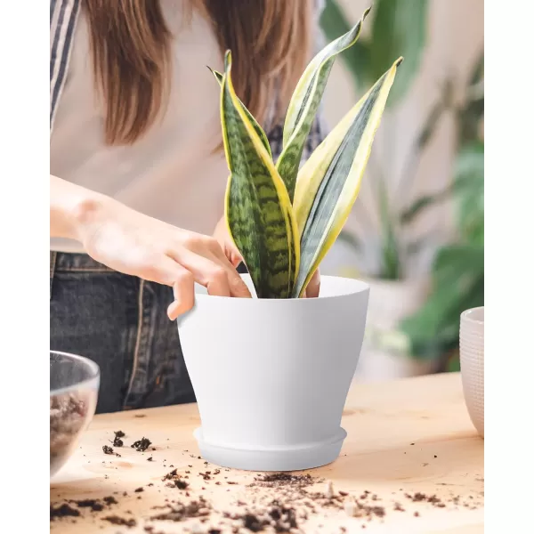 homenote Plant Pots, Set of 15 Plastic Planters with Multiple Drainage Holes and Tray 6 inch Indoor Plant Pot for All Home Garden Flowers Succulents 
