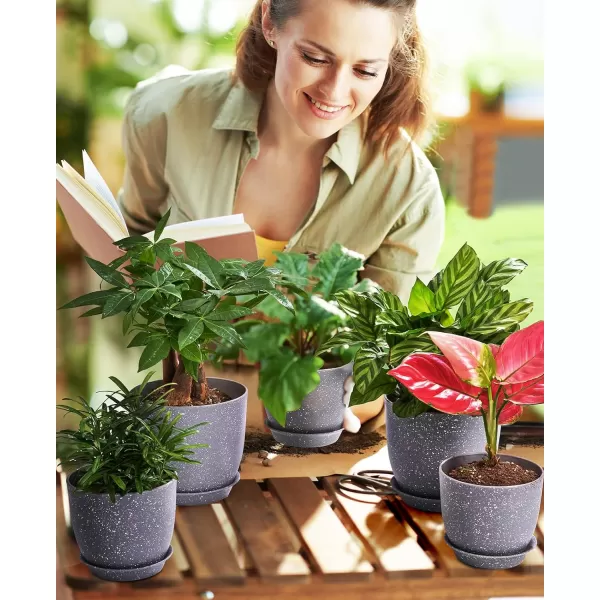 homenote Plastic Planter 7/6/5.5/4.8/4.5 Inch Flower Pot Indoor Modern Decorative Plastic Pots for Plants with Drainage Hole and Tray for All House Plants, Succulents, Flowers, and Cactus, Black