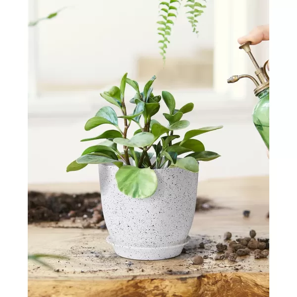 homenote Plastic Planter 7/6/5.5/4.8/4.5 Inch Flower Pot Indoor Modern Decorative Plastic Pots for Plants with Drainage Hole and Tray for All House Plants, Succulents, Flowers, and Cactus, Black