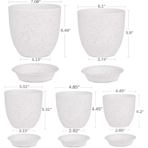 homenote Plastic Planter 7/6/5.5/4.8/4.5 Inch Flower Pot Indoor Modern Decorative Plastic Pots for Plants with Drainage Hole and Tray for All House Plants, Succulents, Flowers, and Cactus, Black