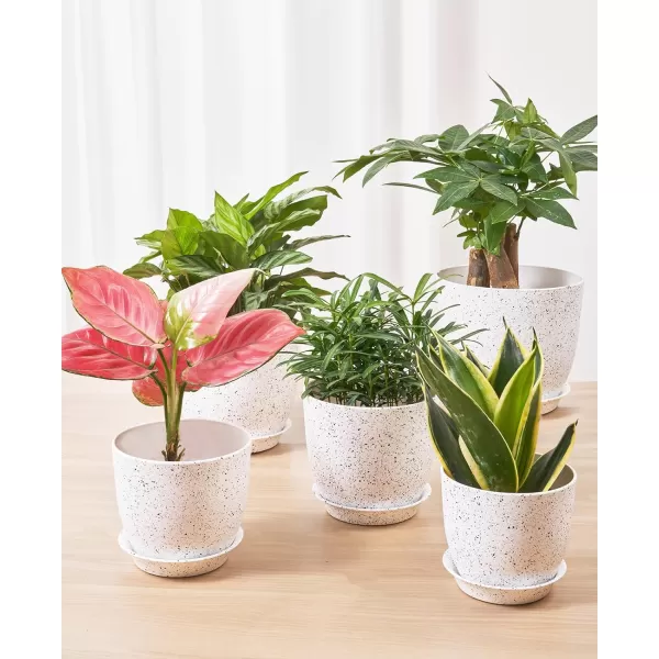 homenote Plastic Planter 7/6/5.5/4.8/4.5 Inch Flower Pot Indoor Modern Decorative Plastic Pots for Plants with Drainage Hole and Tray for All House Plants, Succulents, Flowers, and Cactus, Black