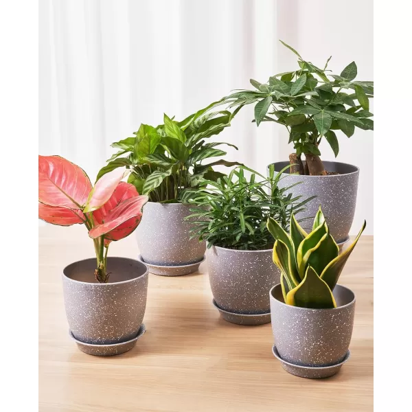 homenote Plastic Planter 7/6/5.5/4.8/4.5 Inch Flower Pot Indoor Modern Decorative Plastic Pots for Plants with Drainage Hole and Tray for All House Plants, Succulents, Flowers, and Cactus, Black