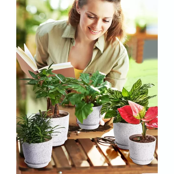 homenote Plastic Planter 7/6/5.5/4.8/4.5 Inch Flower Pot Indoor Modern Decorative Plastic Pots for Plants with Drainage Hole and Tray for All House Plants, Succulents, Flowers, and Cactus, Black