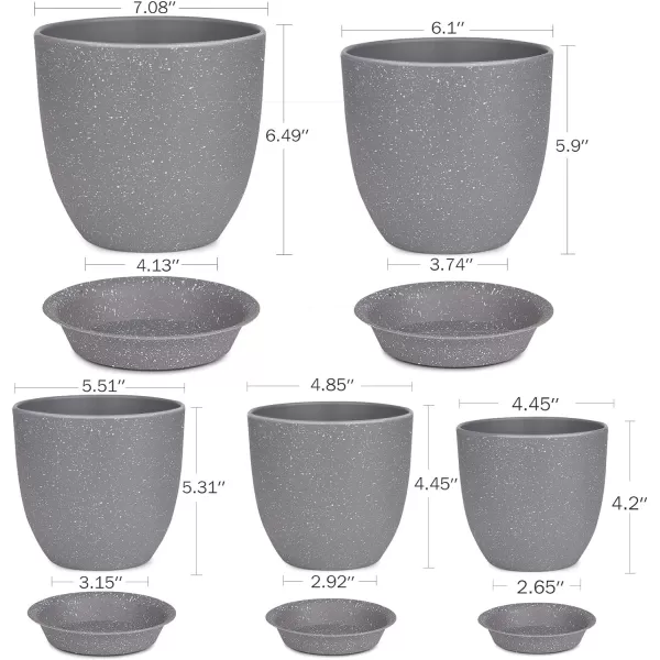 homenote Plastic Planter 7/6/5.5/4.8/4.5 Inch Flower Pot Indoor Modern Decorative Plastic Pots for Plants with Drainage Hole and Tray for All House Plants, Succulents, Flowers, and Cactus, Black