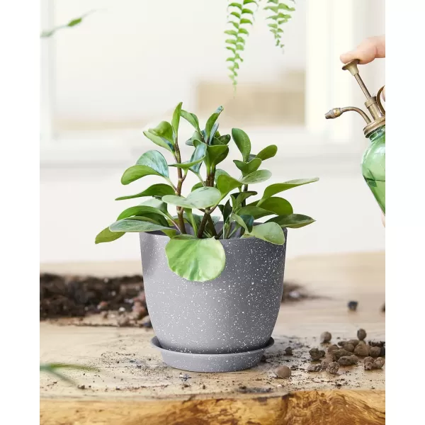 homenote Plastic Planter 7/6/5.5/4.8/4.5 Inch Flower Pot Indoor Modern Decorative Plastic Pots for Plants with Drainage Hole and Tray for All House Plants, Succulents, Flowers, and Cactus, Black