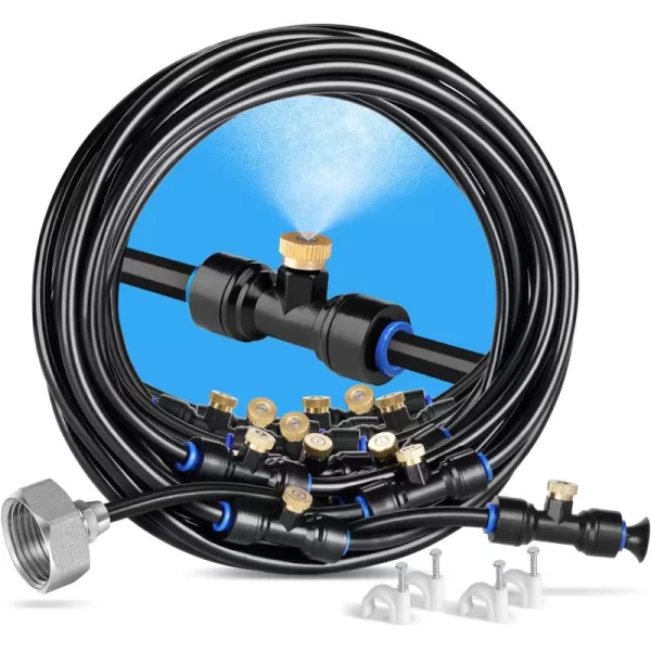 HOMENOTE Misting Cooling System 59FT  Misting Line + 20 Brass Mist Nozzles + Brass Adapter Outdoor Mister for Patio Garden Greenhouse Trampoline for Waterpark