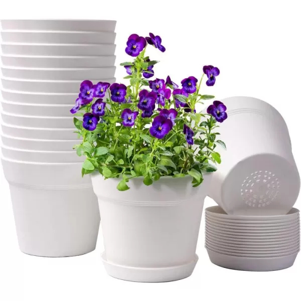 HOMENOTE Pots for Plants, 15 Pack 6 inch Plastic Planters with Multiple Drainage Holes and Trays - Plant Pots for All Home Garden Flowers Succulents 