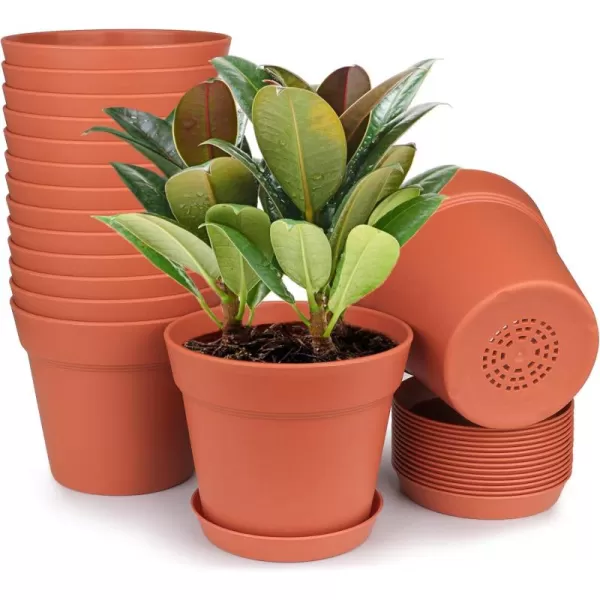 HOMENOTE Pots for Plants, 15 Pack 6 inch Plastic Planters with Multiple Drainage Holes and Trays - Plant Pots for All Home Garden Flowers Succulents 