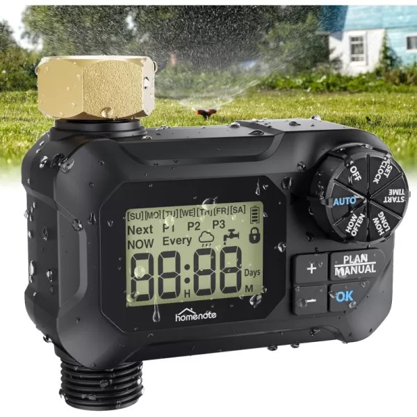 HOMENOTE Sprinkler Timer, Water Timer for Garden Hose, Programmable Irrigation Timer with Brass Swivel, Garden Hose Timer for Automatic Irrigation with Rain Delay/Manual Mode, IP65 Waterproof