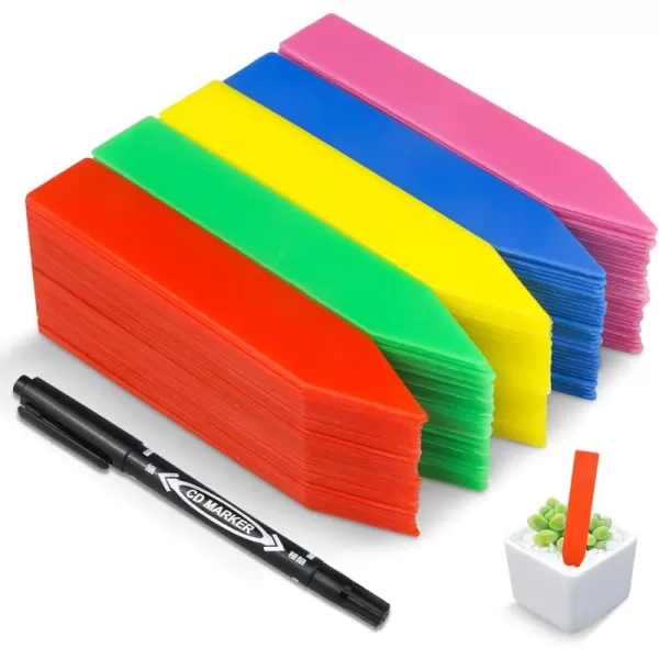 Homenote 200 Pcs 4" Plastic Plant Labels Waterproof Plant Tags for Seedling, Vegetable Gardening Tags with Permanet Marking Pen, Multicolor