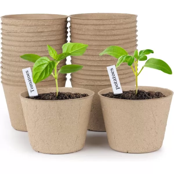 Homenote Peat Pots, 60 Pcs 4 Inch Seed Starting Pots with Drainage Holes Round Nursery Pot, Plants Pots with Bonus 20 Plant Labels