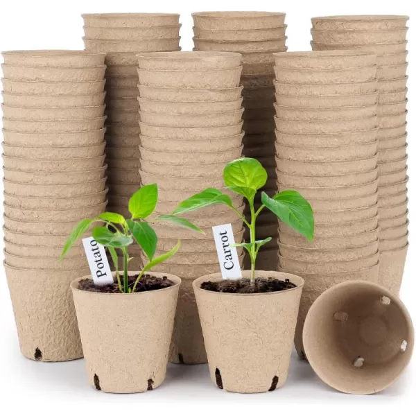 Homenote Peat Pots, 60 Pcs 4 Inch Seed Starting Pots with Drainage Holes Round Nursery Pot, Plants Pots with Bonus 20 Plant Labels