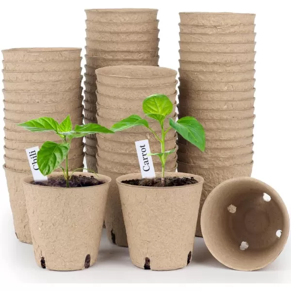 Homenote Peat Pots, 60 Pcs 4 Inch Seed Starting Pots with Drainage Holes Round Nursery Pot, Plants Pots with Bonus 20 Plant Labels