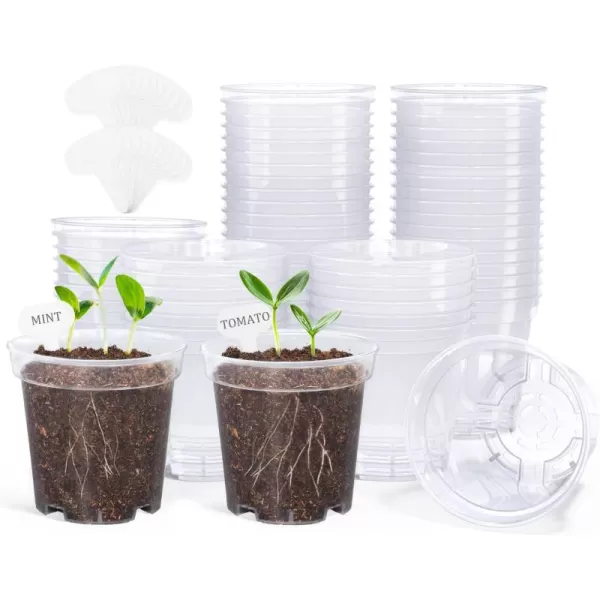 homenote Clear Nursery Pots for Plants,4 Inch Seedling Pots with Drainage Holes Plant Pot for Planting Flower Indoor Seed Starter Pot Outdoor High Transparency with Bonus 20 Plant Labels 