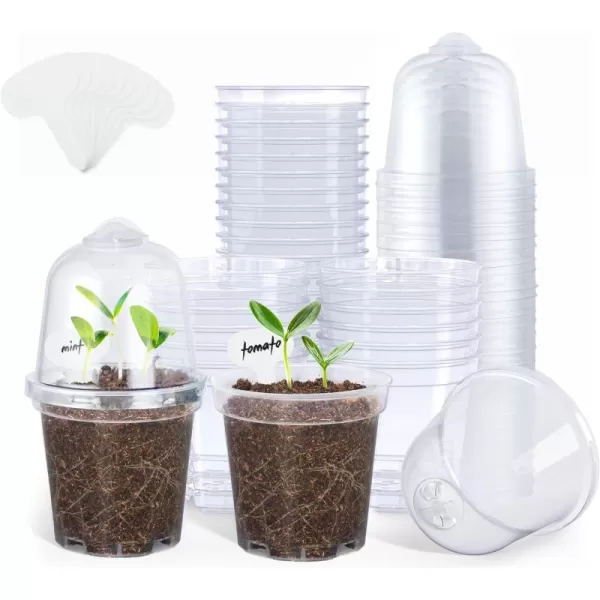 homenote Clear Nursery Pots for Plants,4 Inch Seedling Pots with Drainage Holes Plant Pot for Planting Flower Indoor Seed Starter Pot Outdoor High Transparency with Bonus 20 Plant Labels 
