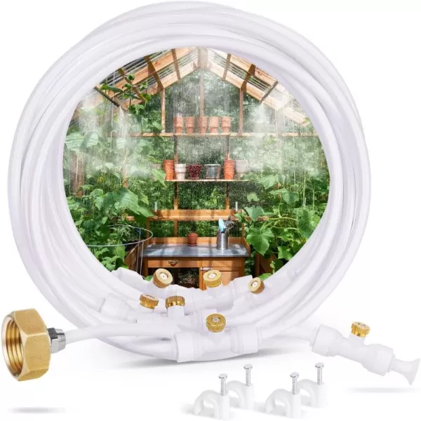 homenote Misting Cooling System 92FT  Misting Line + 26 Brass Mist Nozzles + Brass Adapter Outdoor Mister Patio Garden Greenhouse Trampoline for Water Park
