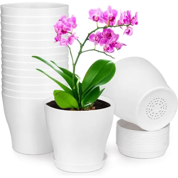homenote Plant Pots, Set of 15 Plastic Planters with Multiple Drainage Holes and Tray 6 inch Indoor Plant Pot for All Home Garden Flowers Succulents