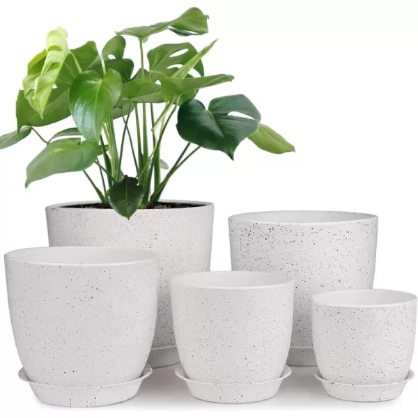 homenote Plastic Planter 7/6/5.5/4.8/4.5 Inch Flower Pot Indoor Modern Decorative Plastic Pots for Plants with Drainage Hole and Tray for All House Plants, Succulents, Flowers, and Cactus, Black