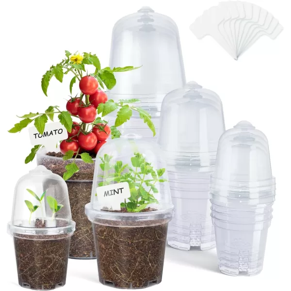 homenote Nursery Pots for Plants with Humidity Domes,3 Inch Plant Pot for Planting Plastic Seedling Pots with Drainage Holes Seed Starter Pots Indoor with Bonus 10 Plant Labels Red 