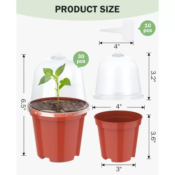 homenote Nursery Pots for Plants with Humidity Domes,3 Inch Plant Pot for Planting Plastic Seedling Pots with Drainage Holes Seed Starter Pots Indoor with Bonus 10 Plant Labels Red 