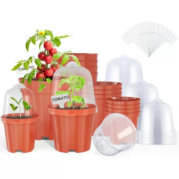 homenote Nursery Pots for Plants with Humidity Domes,3 Inch Plant Pot for Planting Plastic Seedling Pots with Drainage Holes Seed Starter Pots Indoor with Bonus 10 Plant Labels Red 