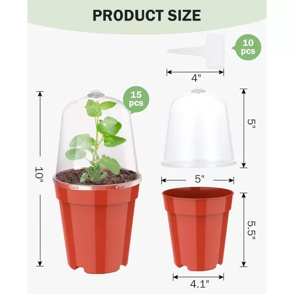 homenote Nursery Pots for Plants with Humidity Domes,3 Inch Plant Pot for Planting Plastic Seedling Pots with Drainage Holes Seed Starter Pots Indoor with Bonus 10 Plant Labels Red 