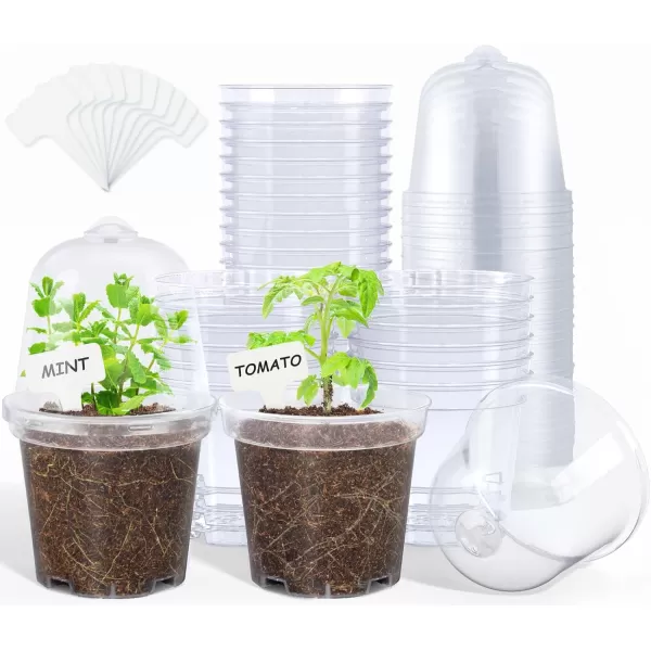 homenote Nursery Pots for Plants with Humidity Domes,3 Inch Plant Pot for Planting Plastic Seedling Pots with Drainage Holes Seed Starter Pots Indoor with Bonus 10 Plant Labels Red 