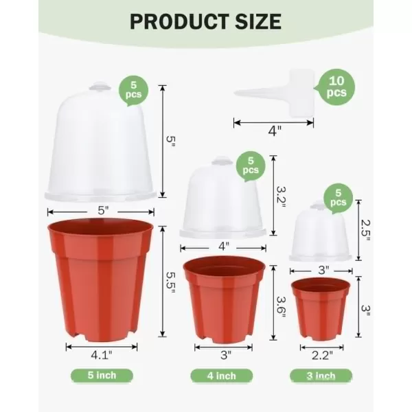 homenote Nursery Pots for Plants with Humidity Domes,3 Inch Plant Pot for Planting Plastic Seedling Pots with Drainage Holes Seed Starter Pots Indoor with Bonus 10 Plant Labels Red 