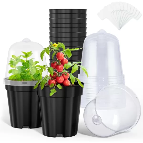 homenote Nursery Pots for Plants with Humidity Domes,3 Inch Plant Pot for Planting Plastic Seedling Pots with Drainage Holes Seed Starter Pots Indoor with Bonus 10 Plant Labels Red 