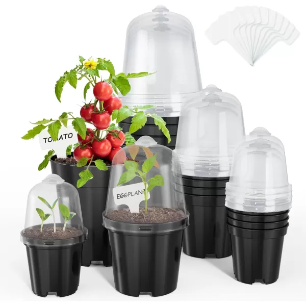 homenote Nursery Pots for Plants with Humidity Domes,3 Inch Plant Pot for Planting Plastic Seedling Pots with Drainage Holes Seed Starter Pots Indoor with Bonus 10 Plant Labels Red 